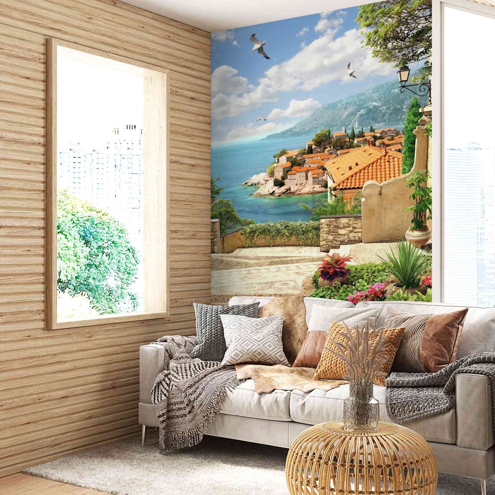 Papier peint vue magnifique de la ville ancienne près de la côte