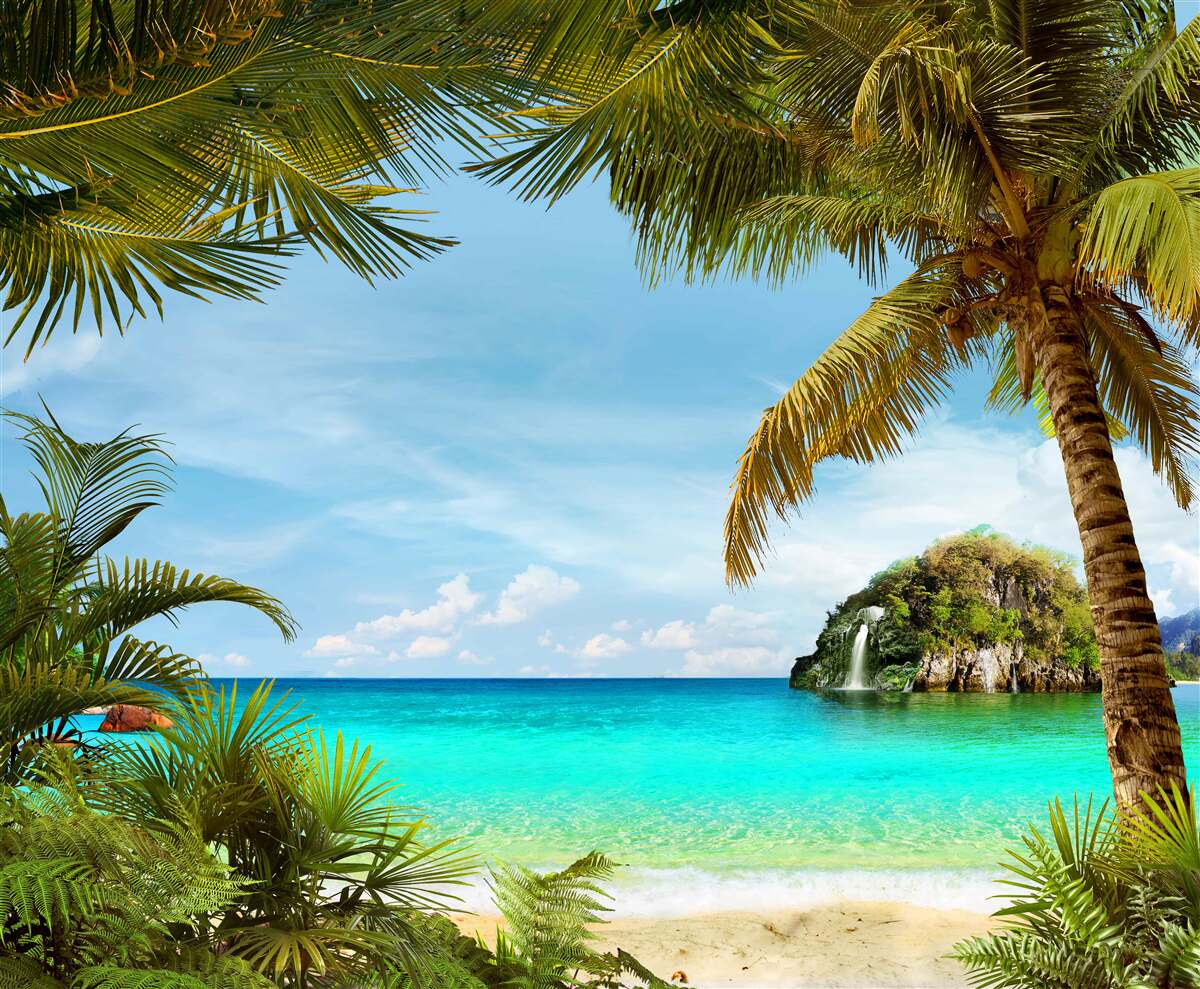 Papier peint eaux turquoises et plage sous les tropiques