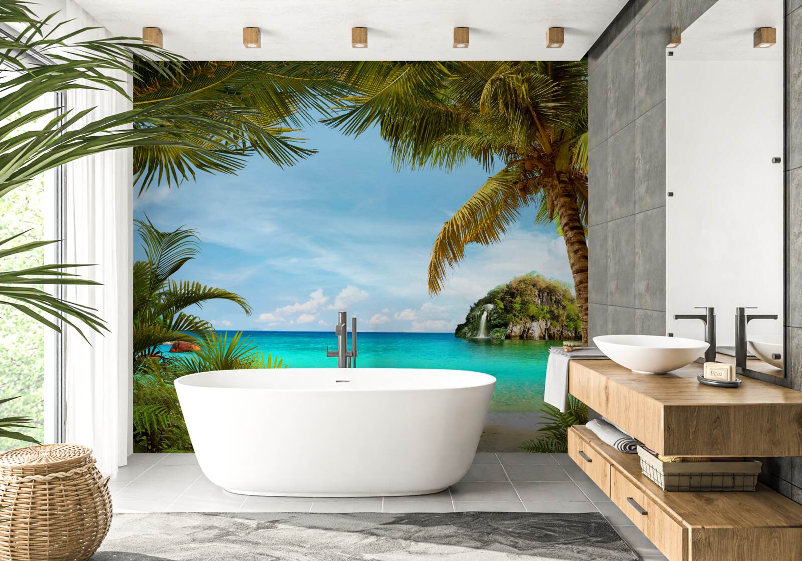 Papier peint eaux turquoises et plage sous les tropiques