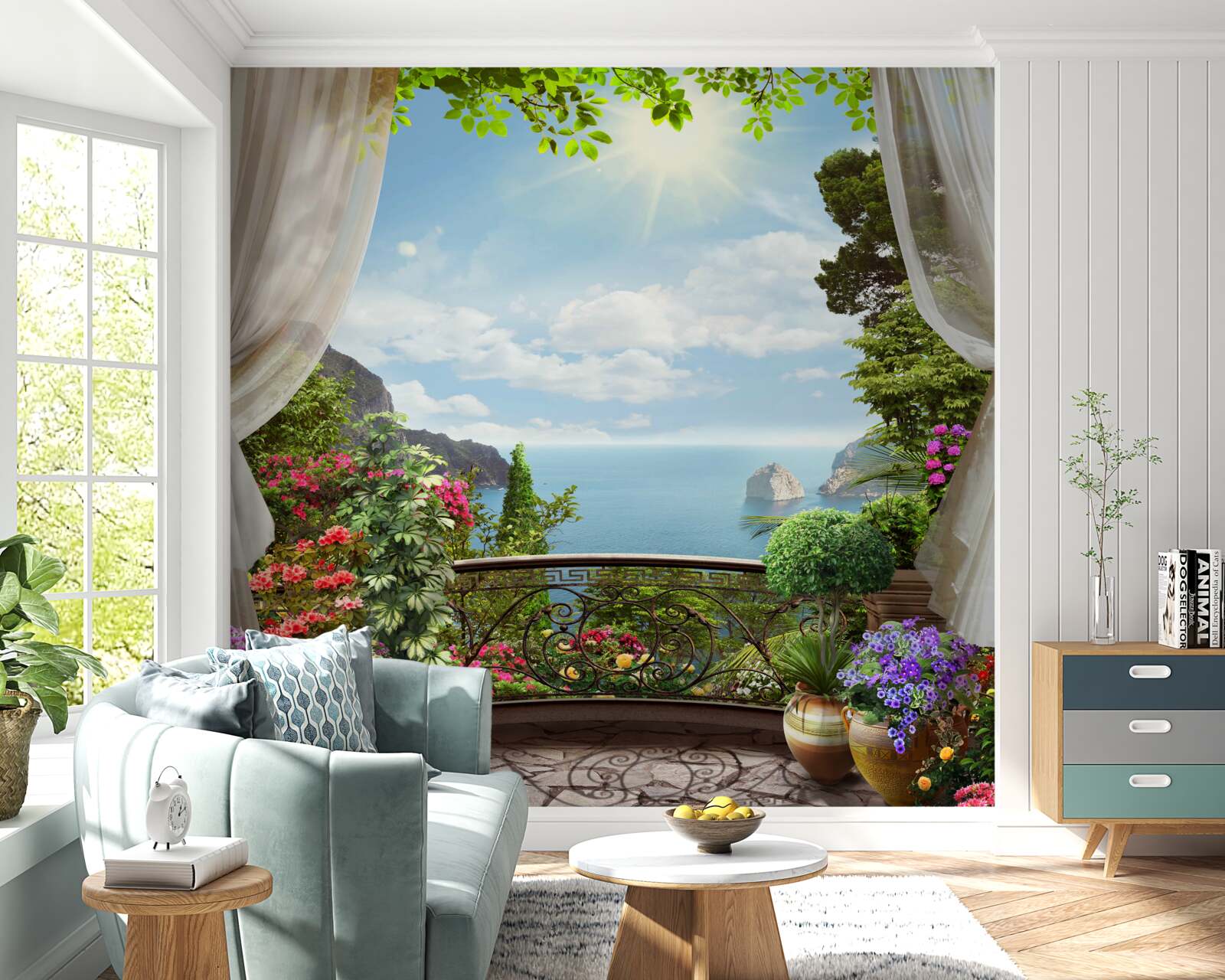 Papier peint Depuis le balcon, vous pouvez voir l'océan s'étendre à l'horizon et les falaises abruptes.