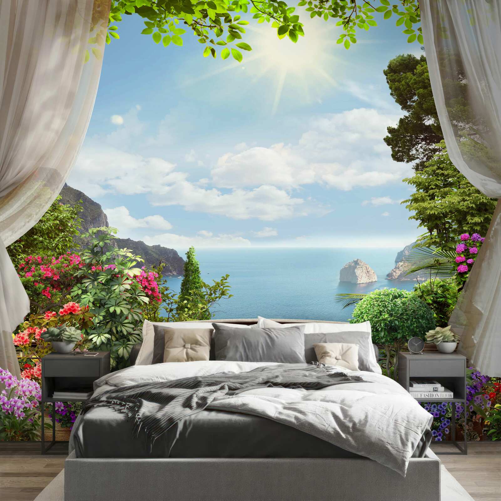 Papier peint Depuis le balcon, vous pouvez voir l'océan s'étendre à l'horizon et les falaises abruptes.