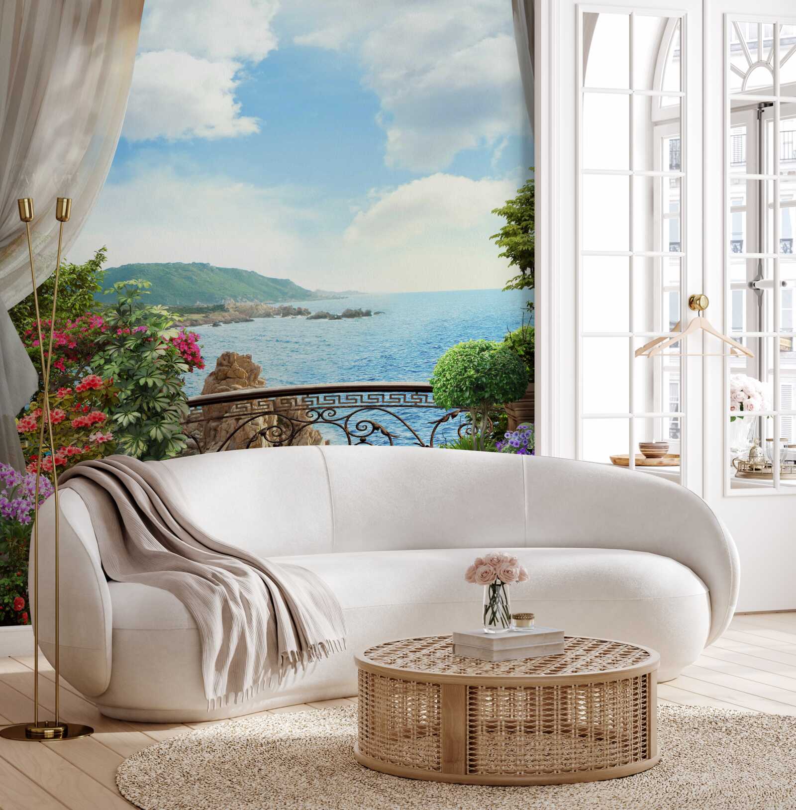 Papier peint loggia avec vue pittoresque sur l'océan