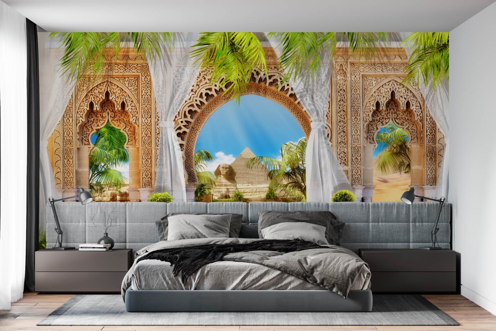 Papier peint arcs en plein cintre de style oriental avec une vue magnifique