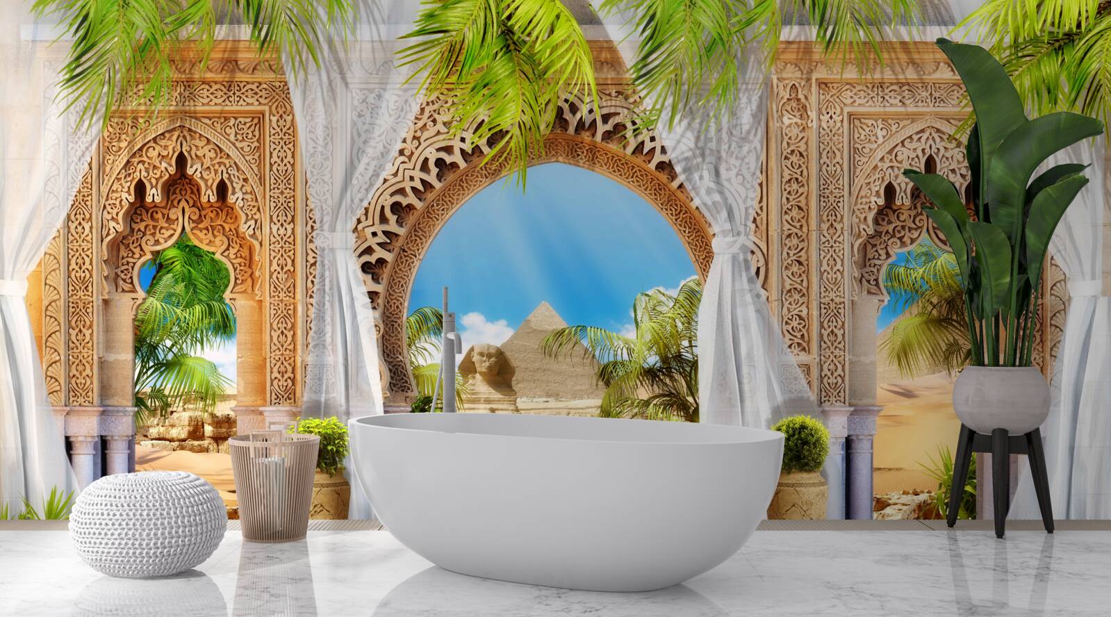 Papier peint arcs en plein cintre de style oriental avec une vue magnifique