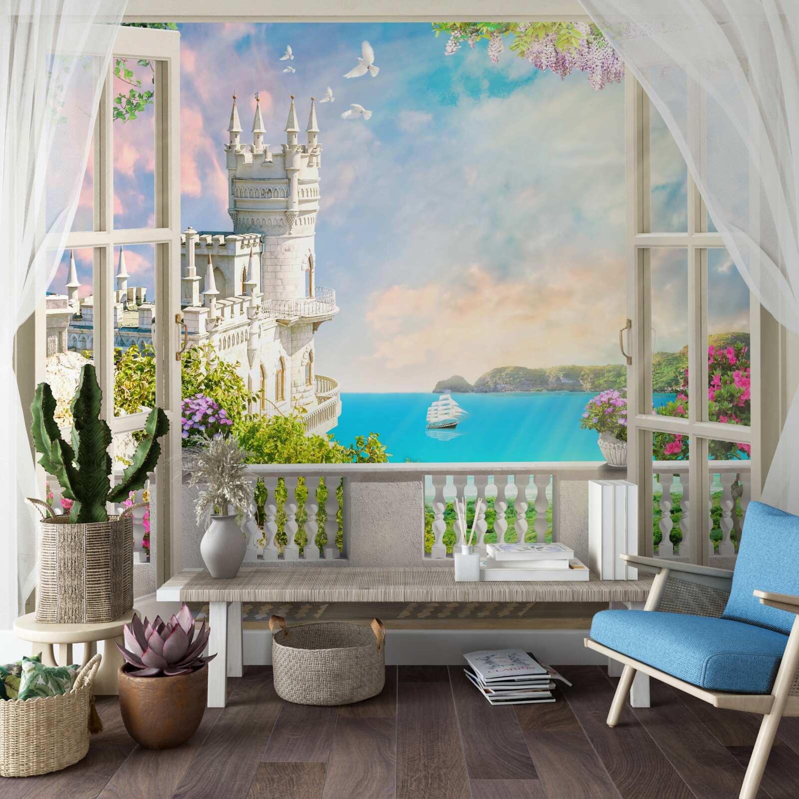 Papier peint terrasse près du château du nid d'hirondelle en bord de mer