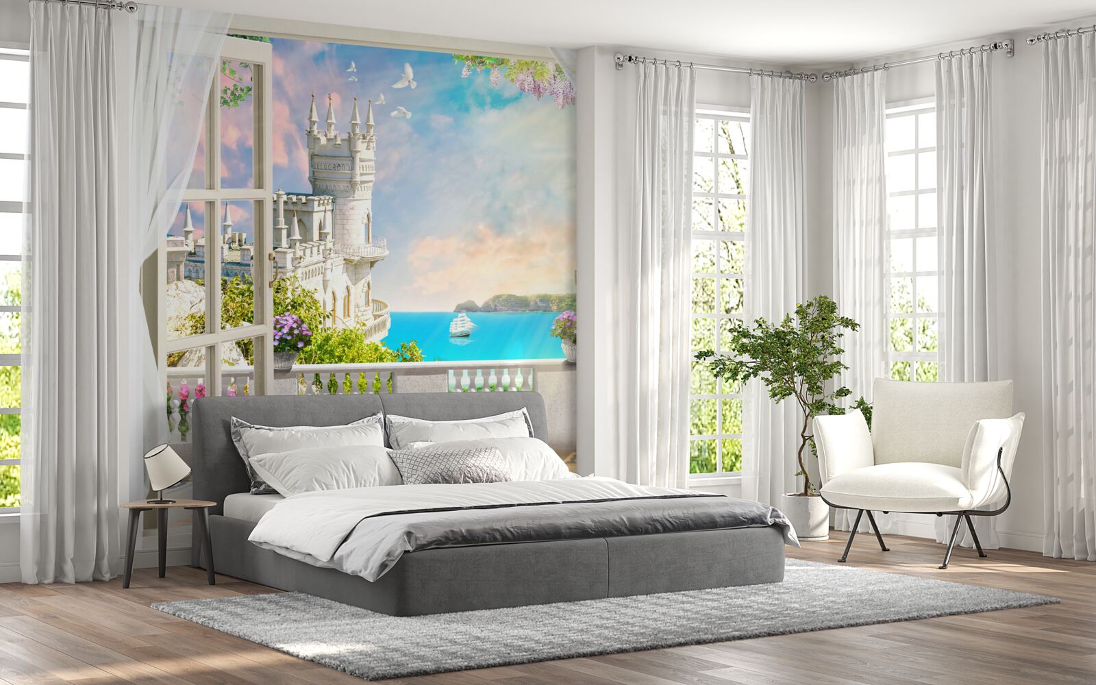 Papier peint terrasse près du château du nid d'hirondelle en bord de mer