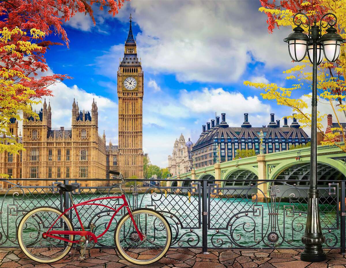 Papier peint pont d'automne reliant la thames et big ben