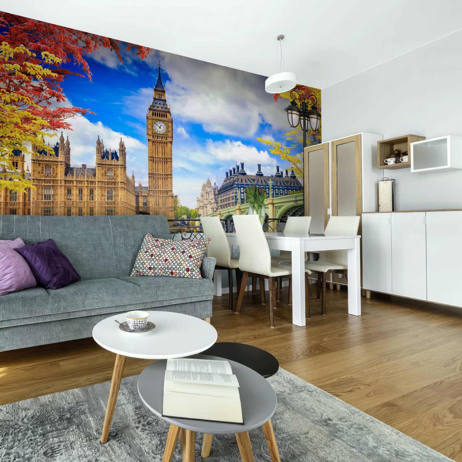 Papier peint pont d'automne reliant la thames et big ben