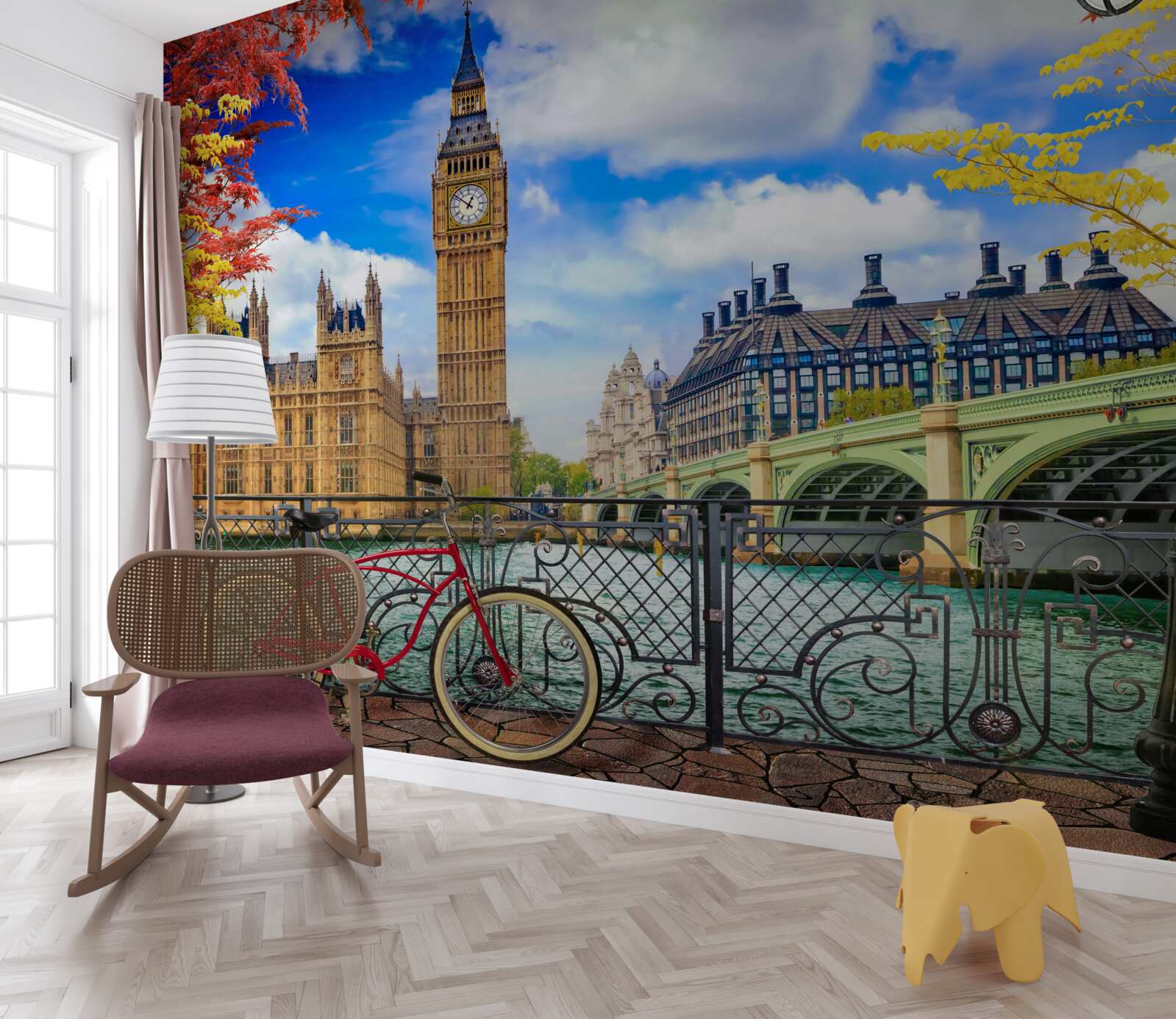 Papier peint pont d'automne reliant la thames et big ben