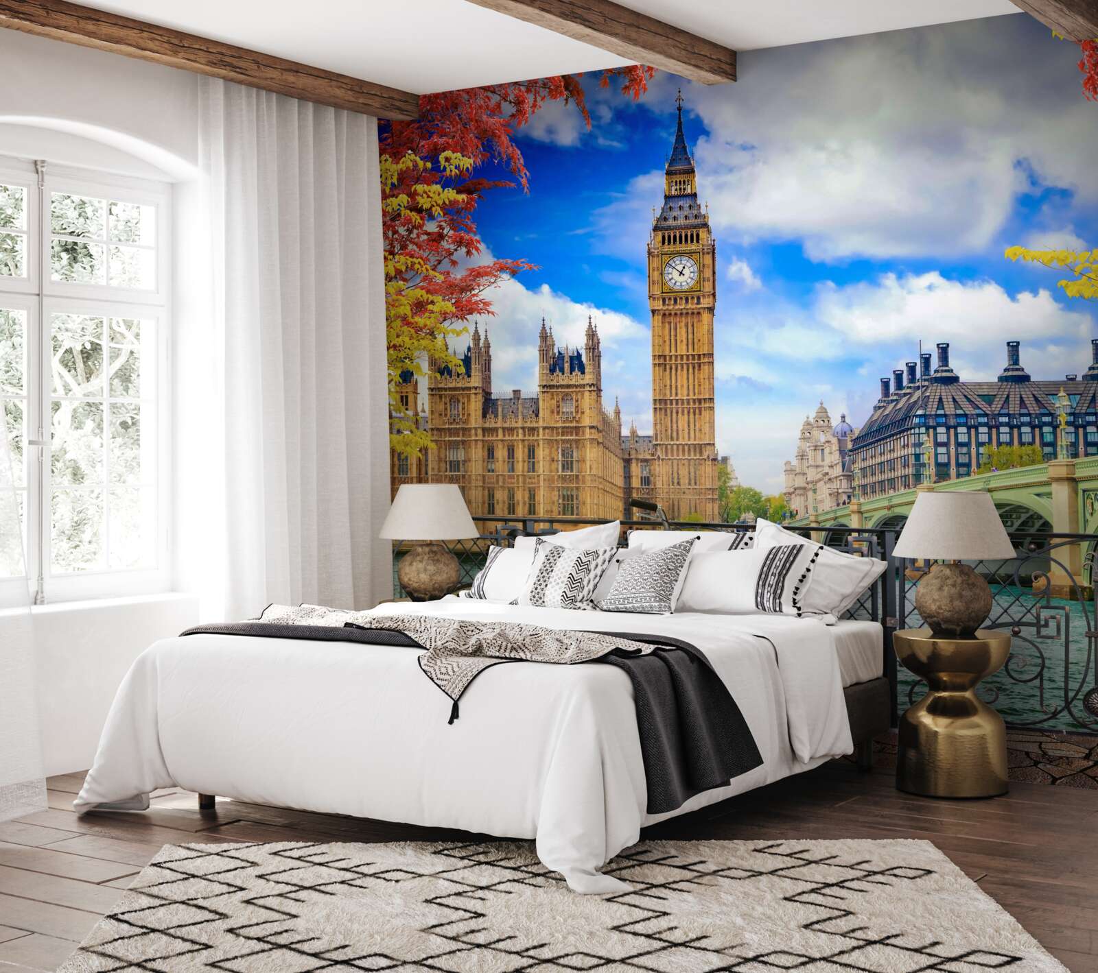 Papier peint pont d'automne reliant la thames et big ben