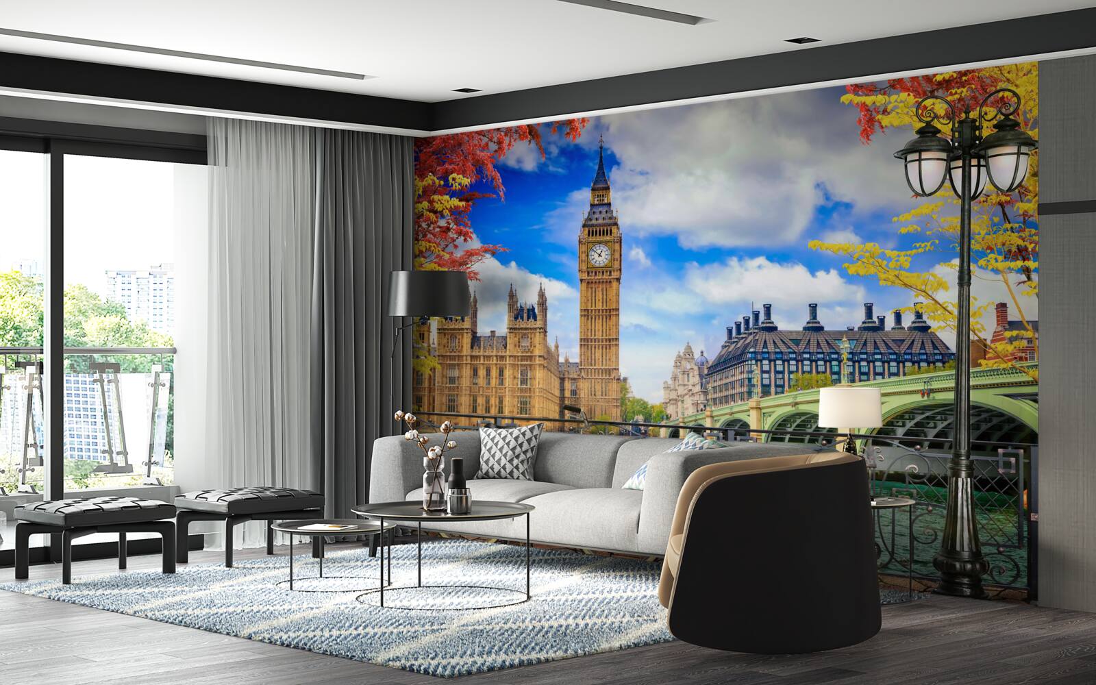 Papier peint pont d'automne reliant la thames et big ben