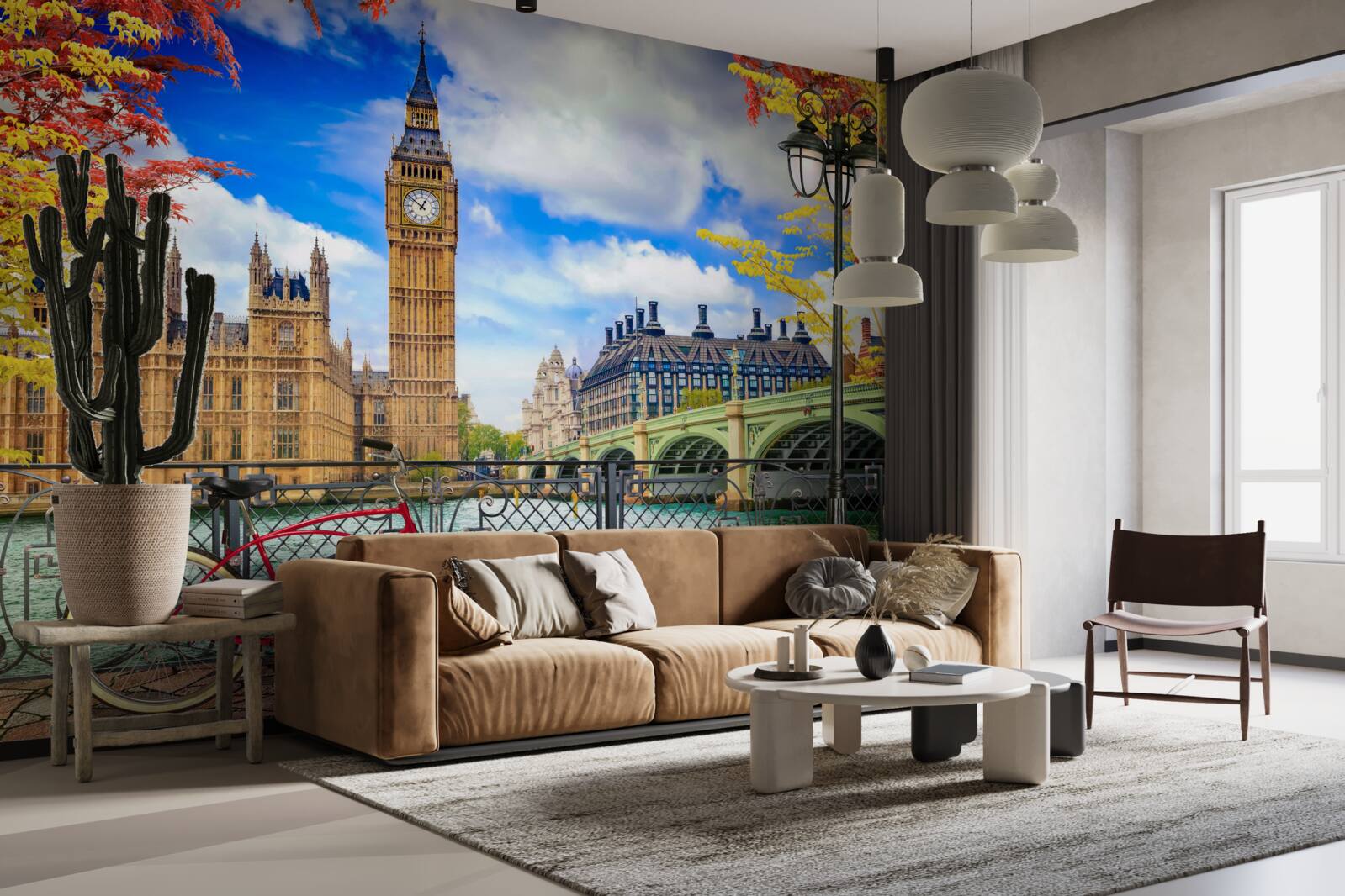 Papier peint pont d'automne reliant la thames et big ben