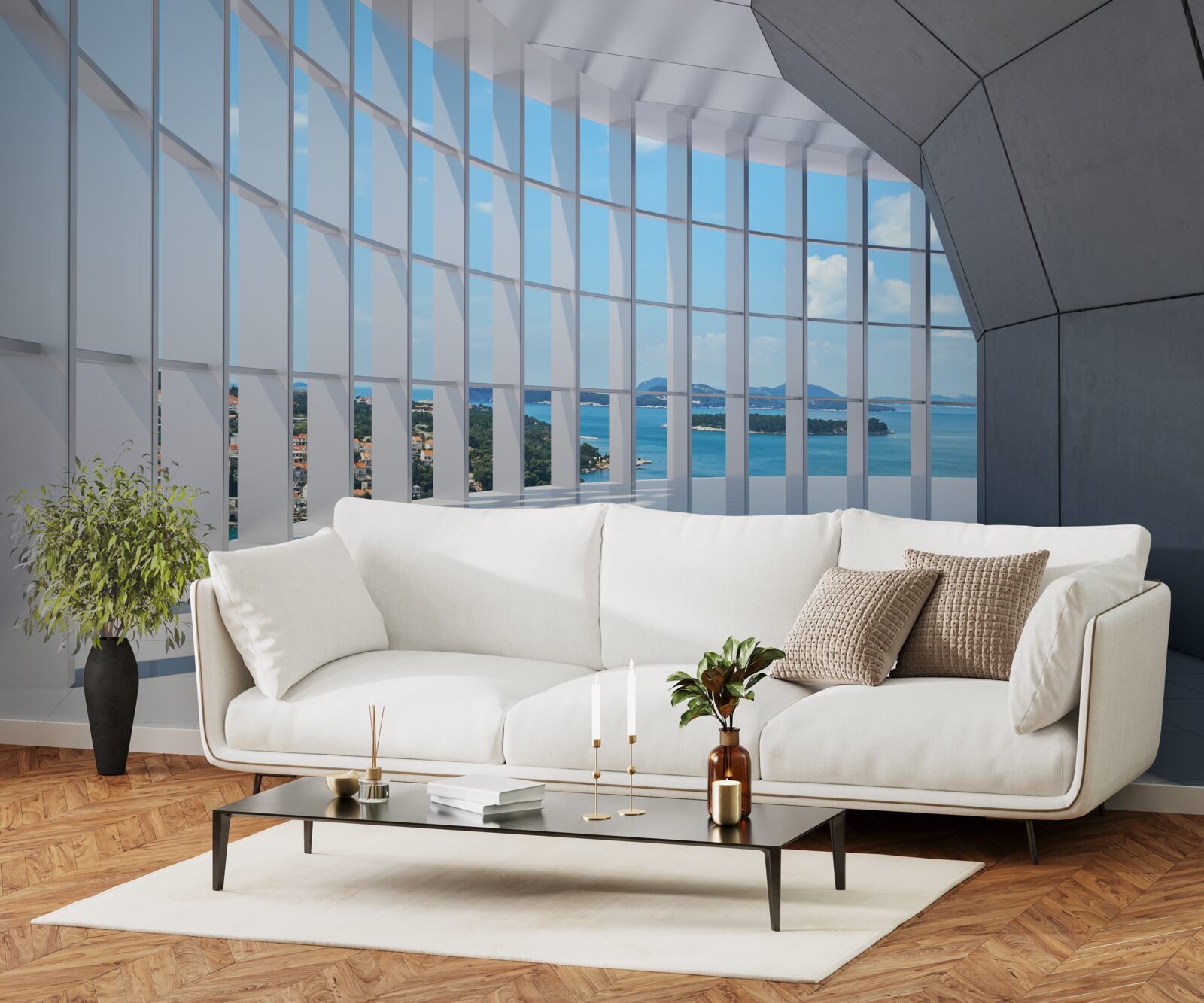 Papier peint couloir menant à une vue attrayante