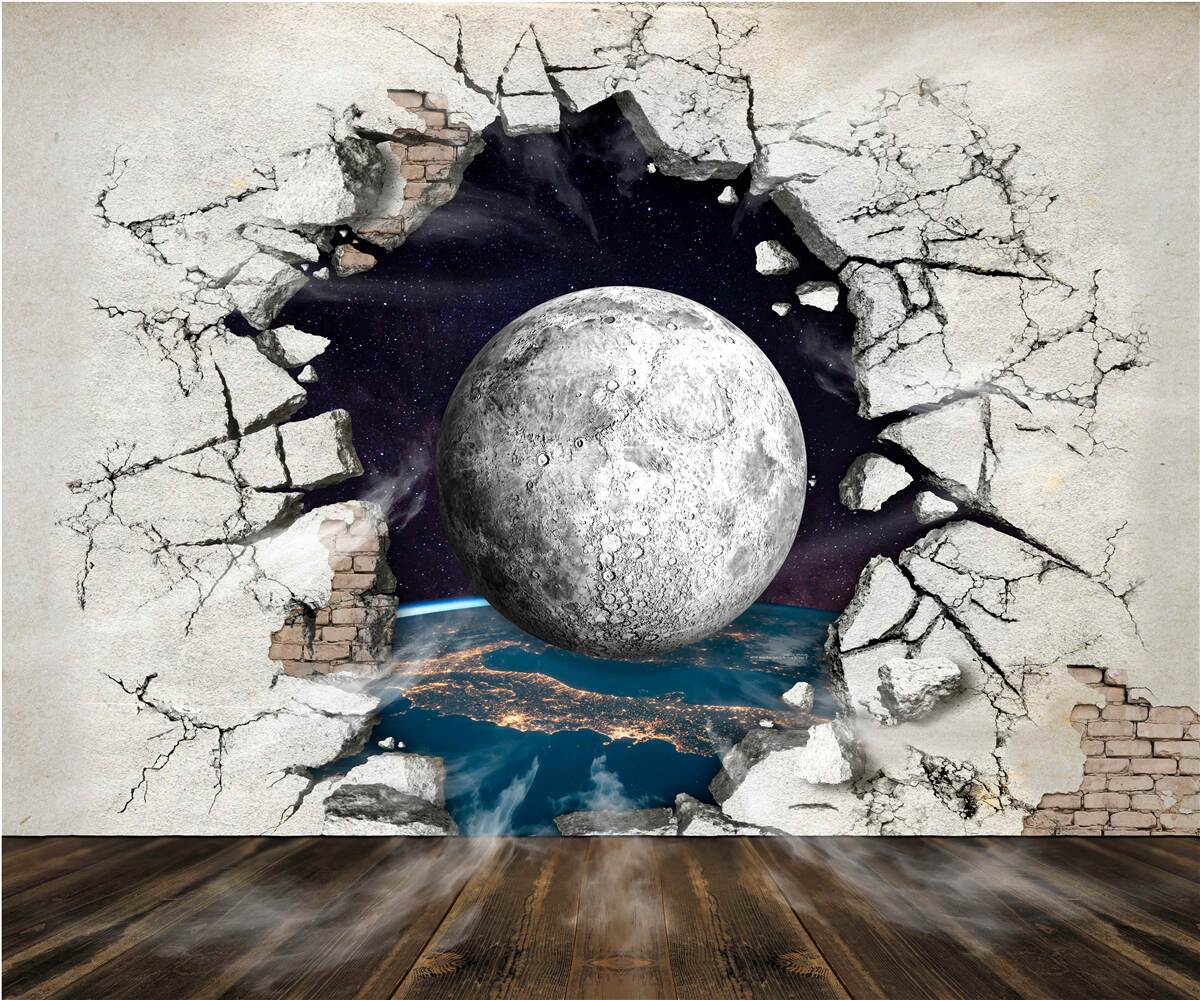 Papier peint mur blanc séparé par la lune