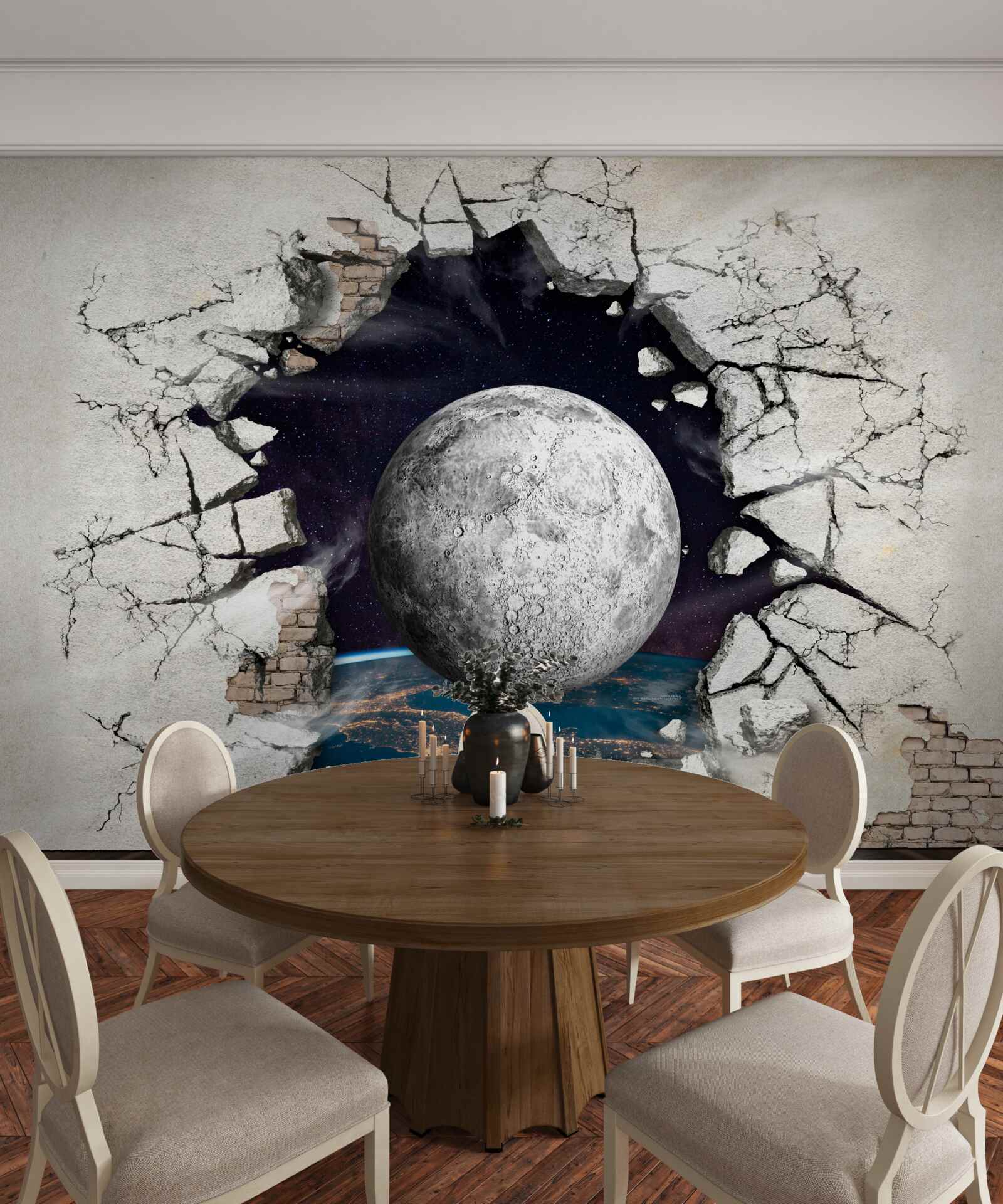 Papier peint mur blanc séparé par la lune