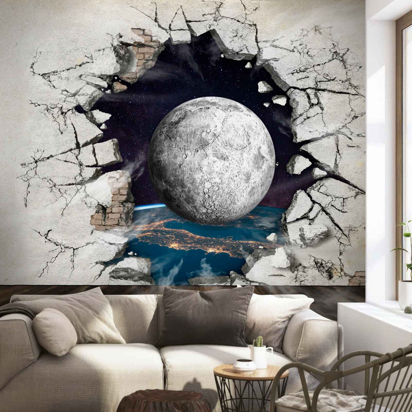 Papier peint mur blanc séparé par la lune