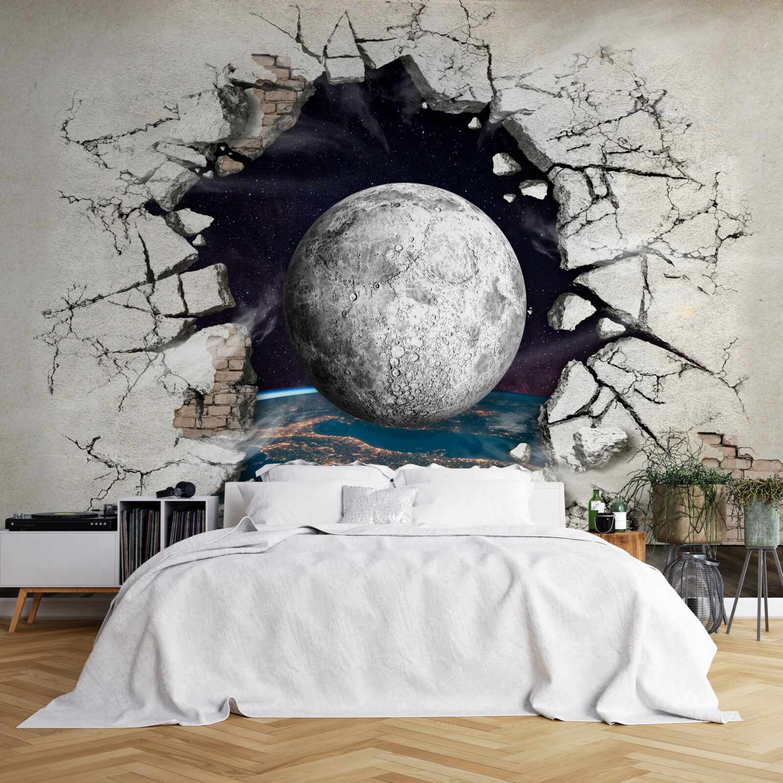 Papier peint mur blanc séparé par la lune