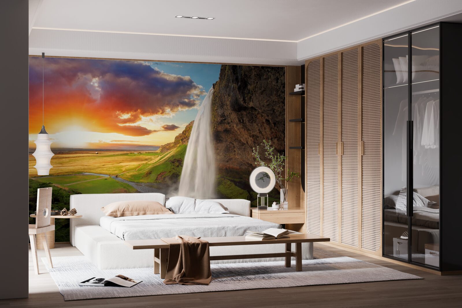 Papier peint La forêt tropicale reçoit des torrents d'eau provenant d'une haute cascade.