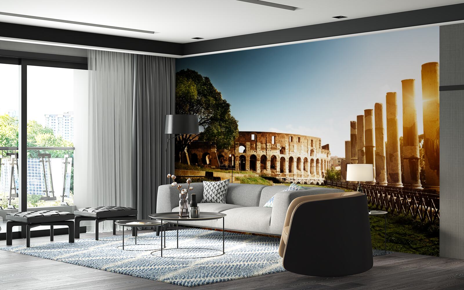 Papier peint les salles de l'ancienne rome dans les rayons du soleil couchant