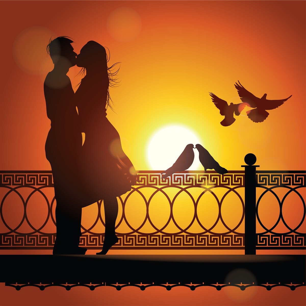 Papier peint les amoureux échangent des baisers sur fond de coucher de soleil