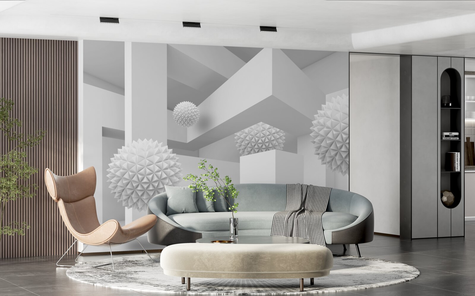 Papier peint Sphères volantes en géométrie abstraite