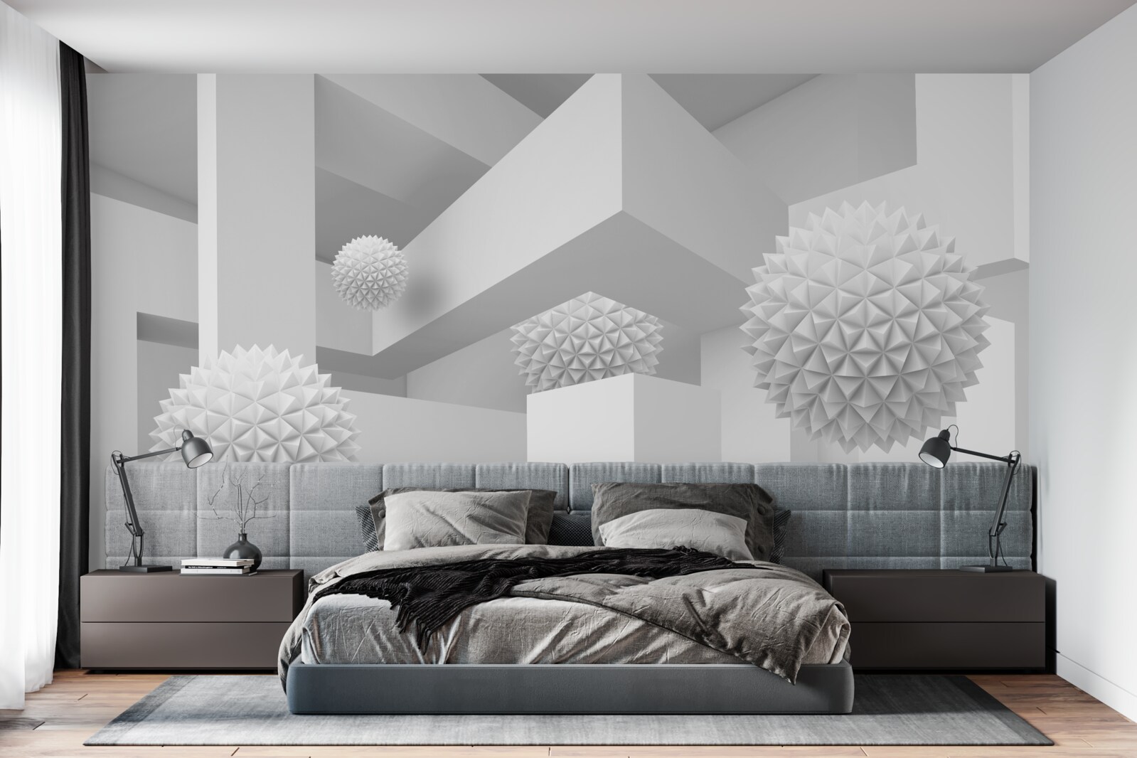 Papier peint Sphères volantes en géométrie abstraite