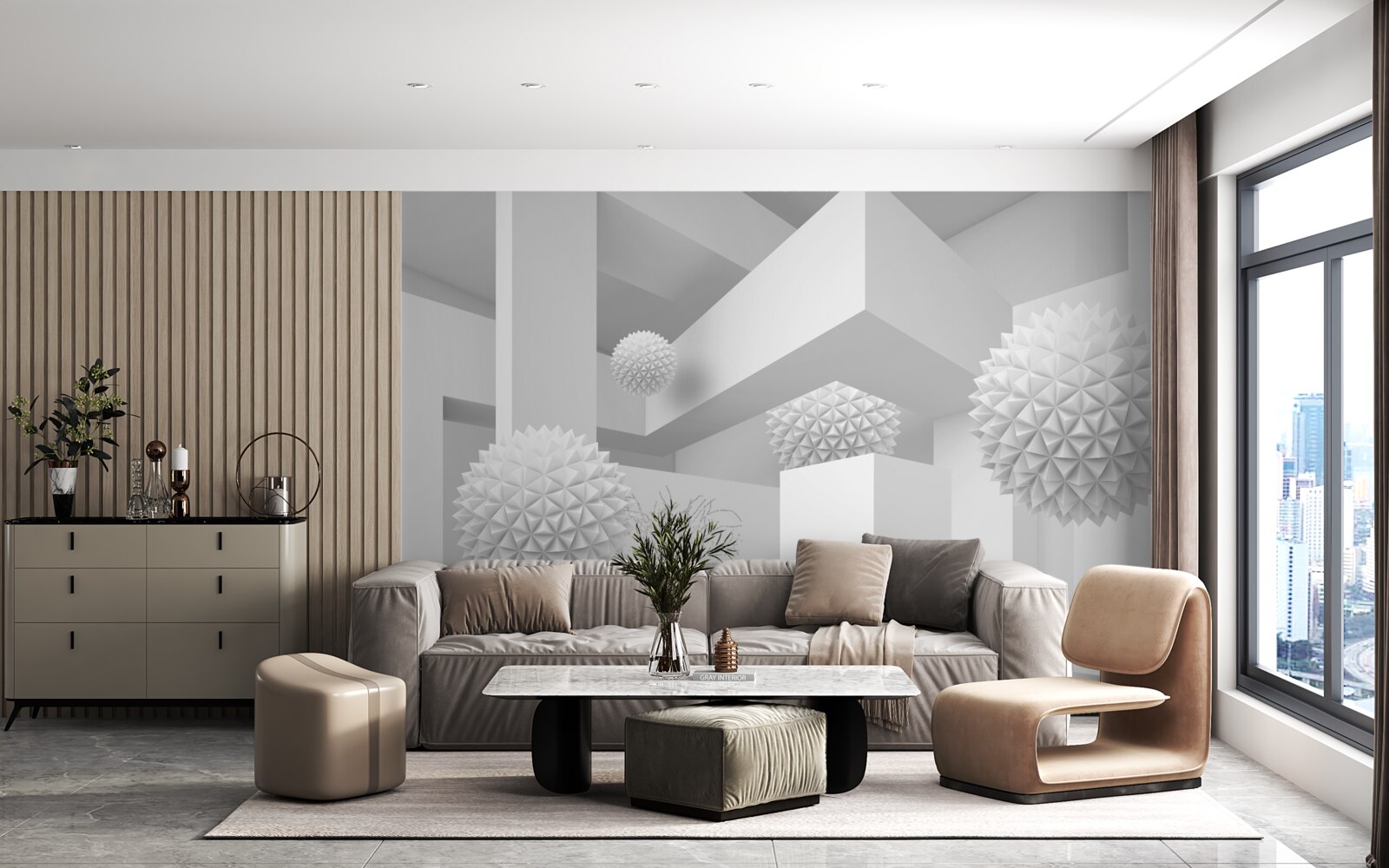 Papier peint Sphères volantes en géométrie abstraite