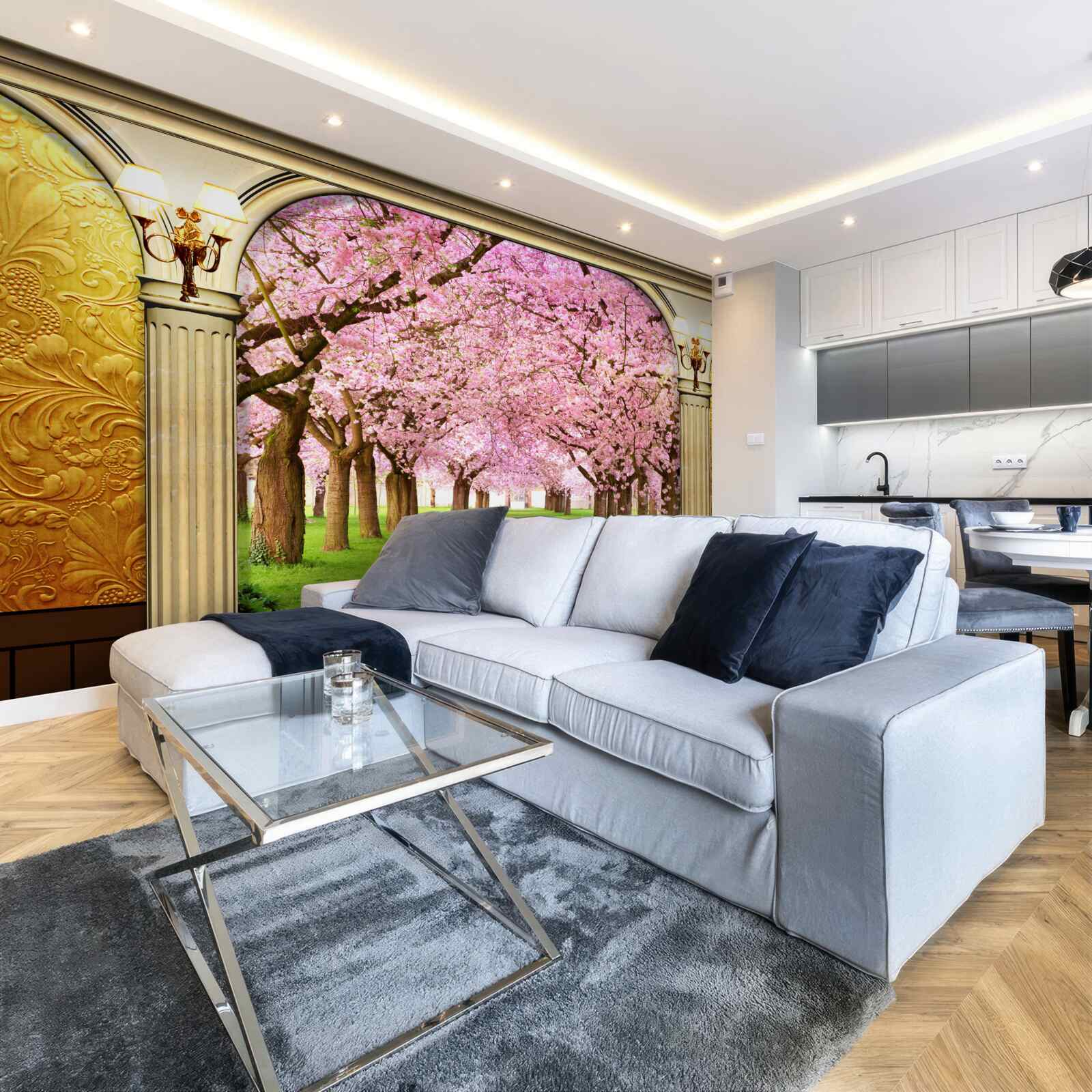 Papier peint voûte menant à l'avenue sakura