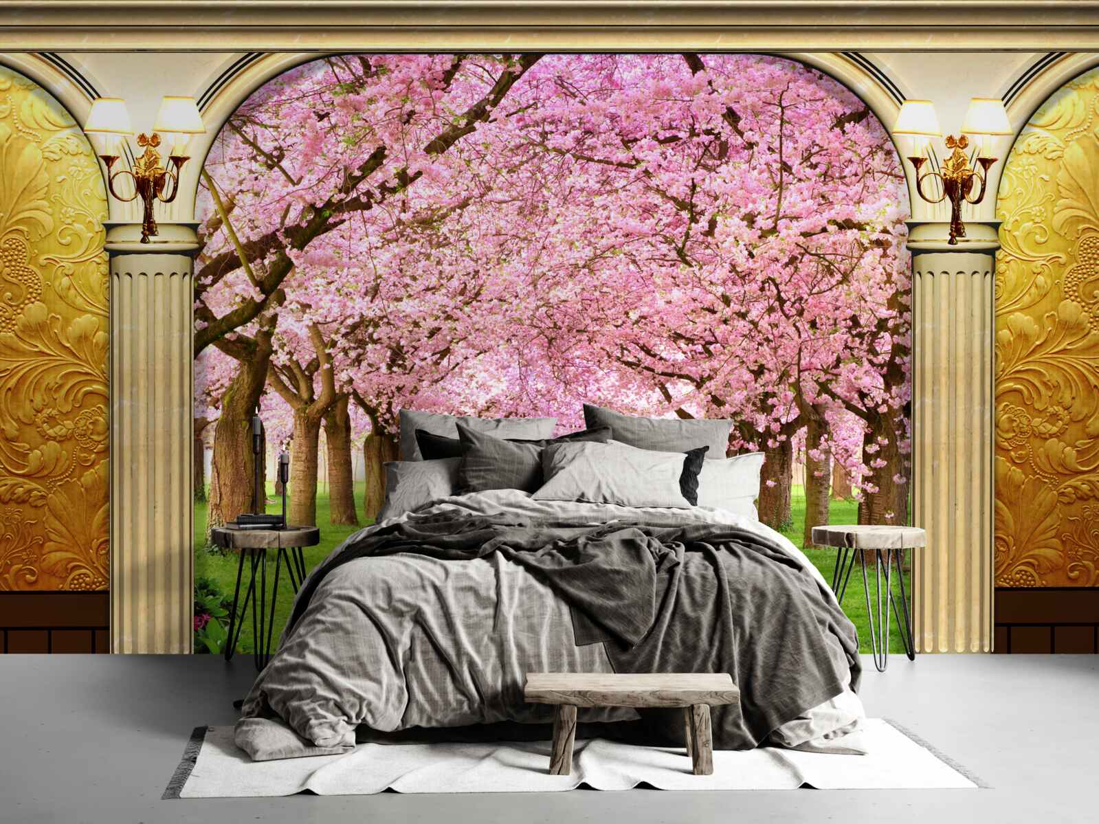 Papier peint voûte menant à l'avenue sakura