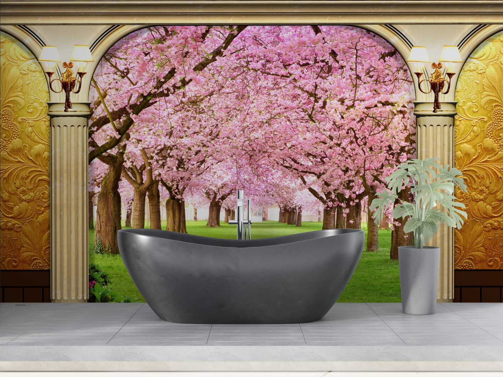 Papier peint voûte menant à l'avenue sakura