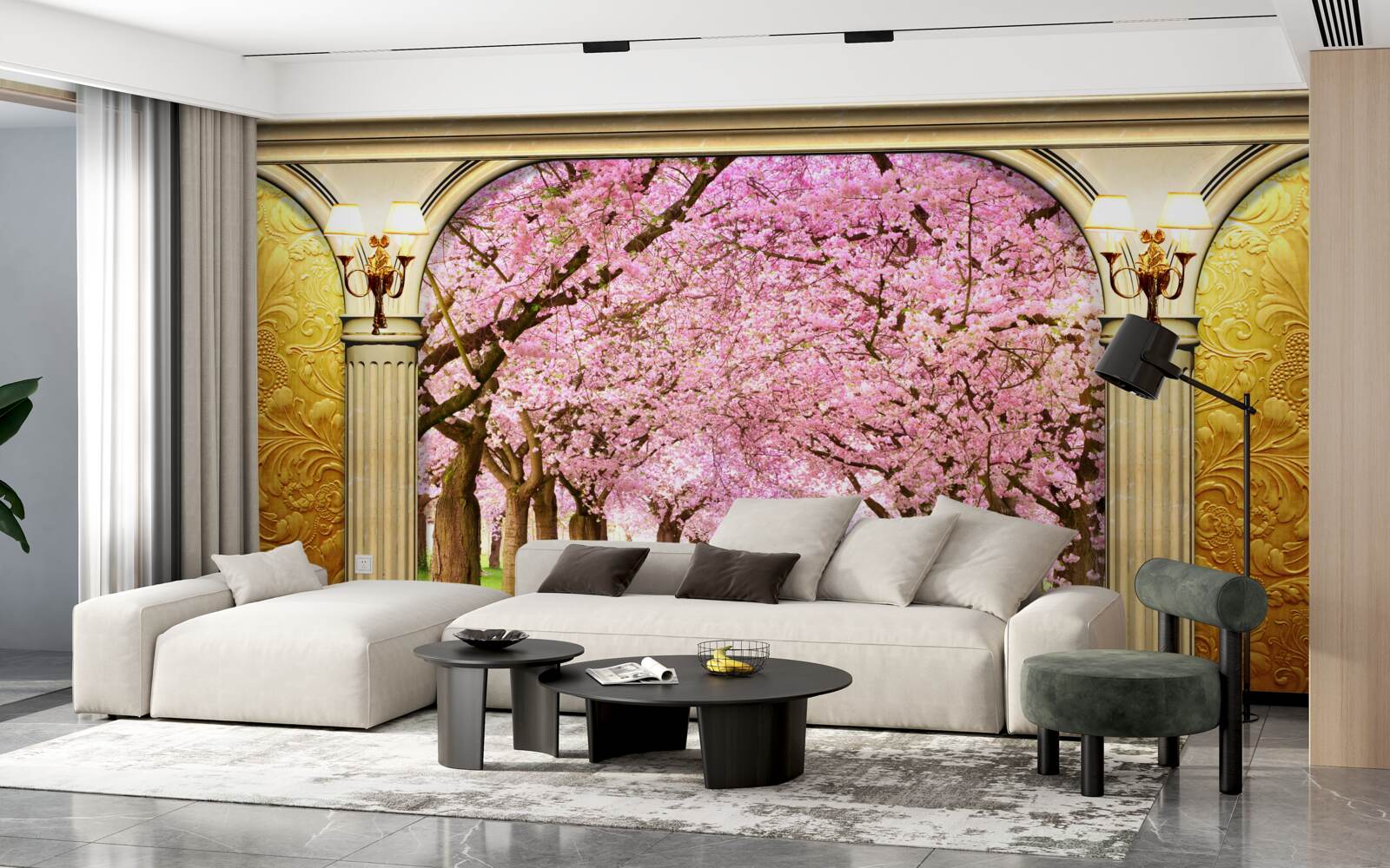 Papier peint voûte menant à l'avenue sakura