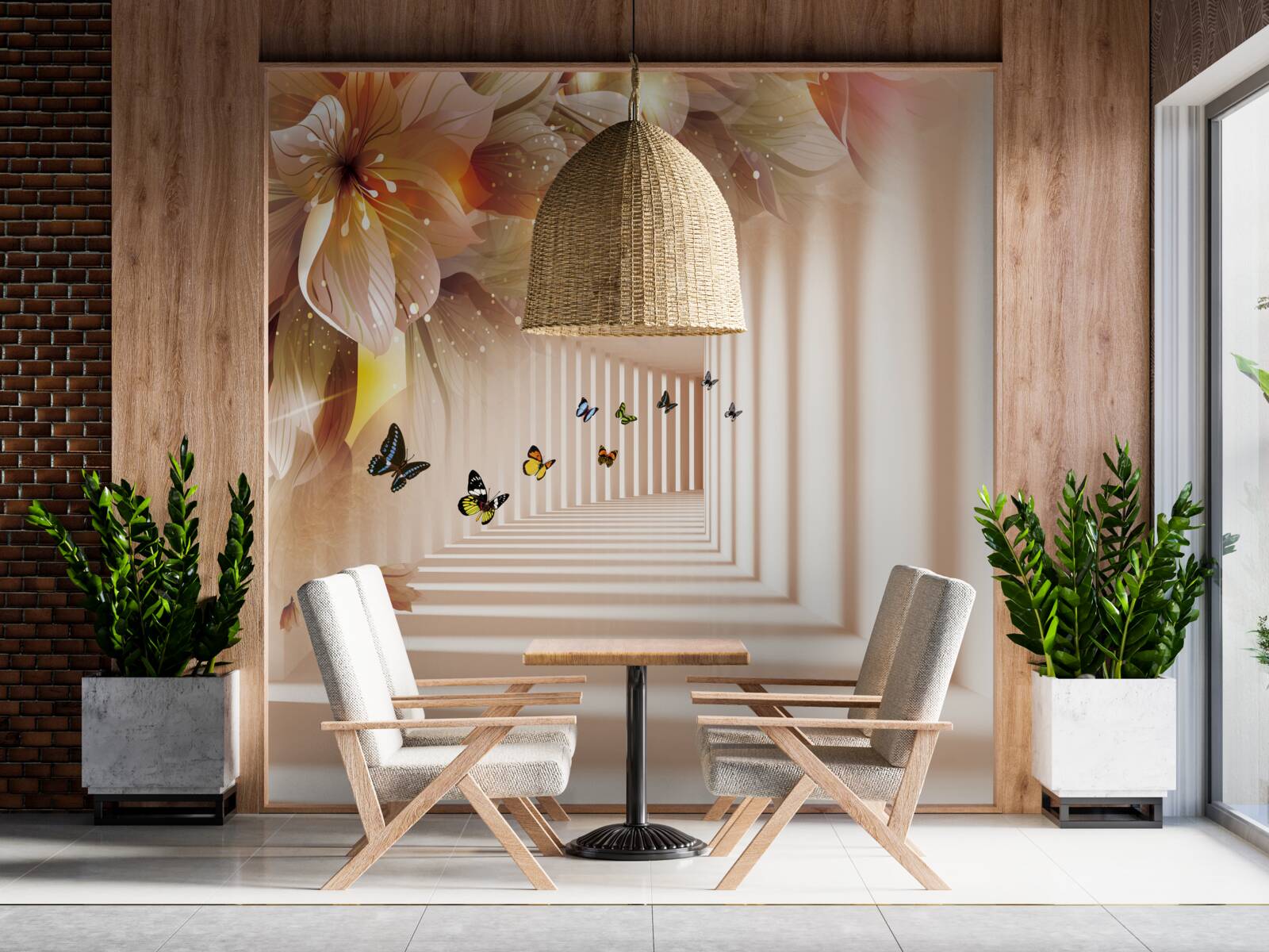 Papier peint les papillons quittent les fleurs fraîches et se dirigent vers le tunnel