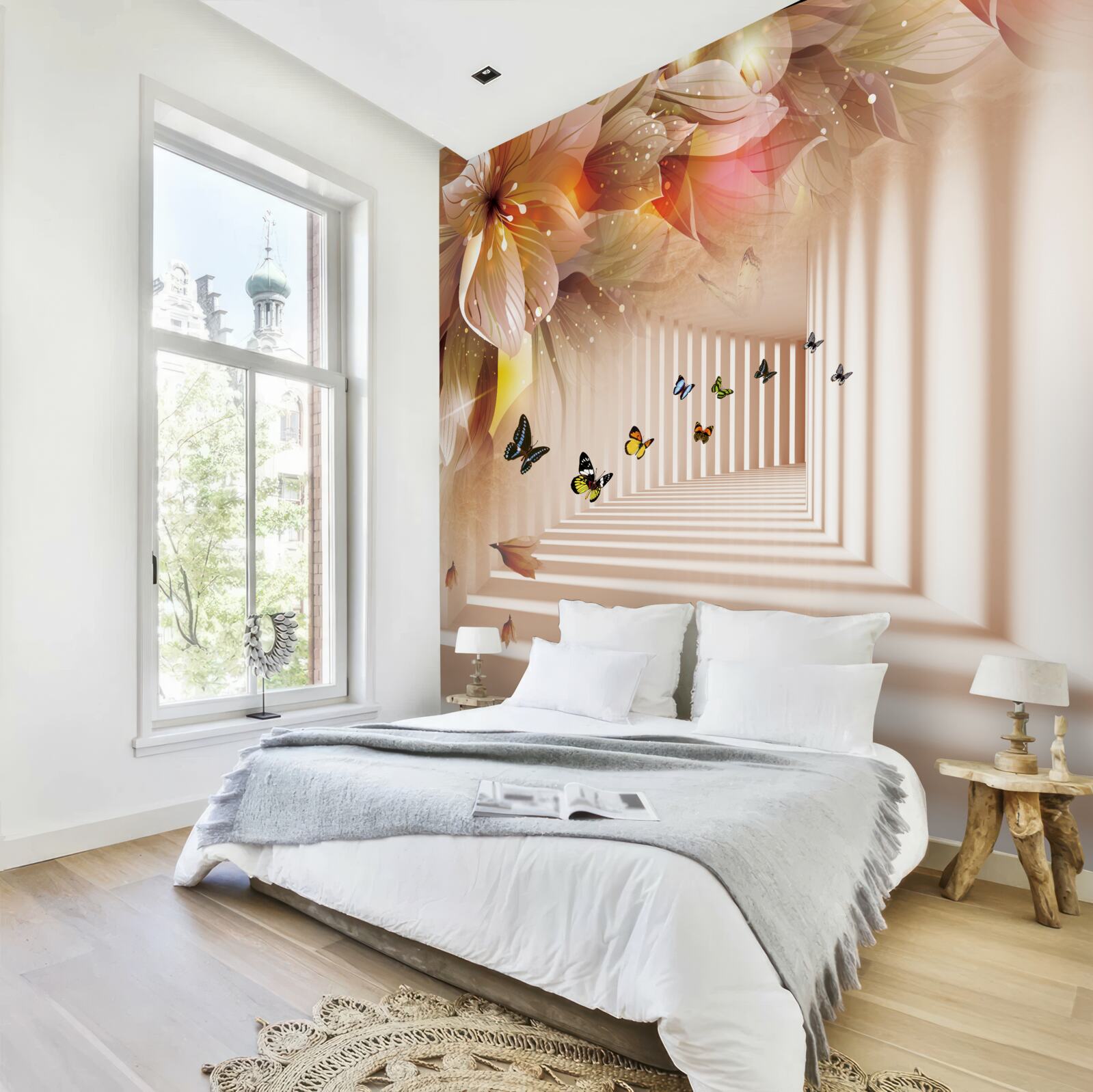 Papier peint les papillons quittent les fleurs fraîches et se dirigent vers le tunnel