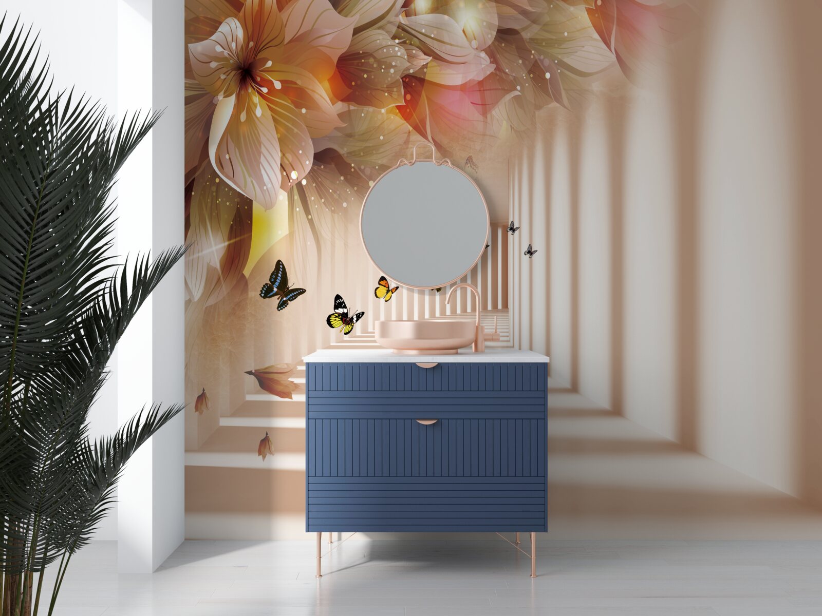 Papier peint les papillons quittent les fleurs fraîches et se dirigent vers le tunnel