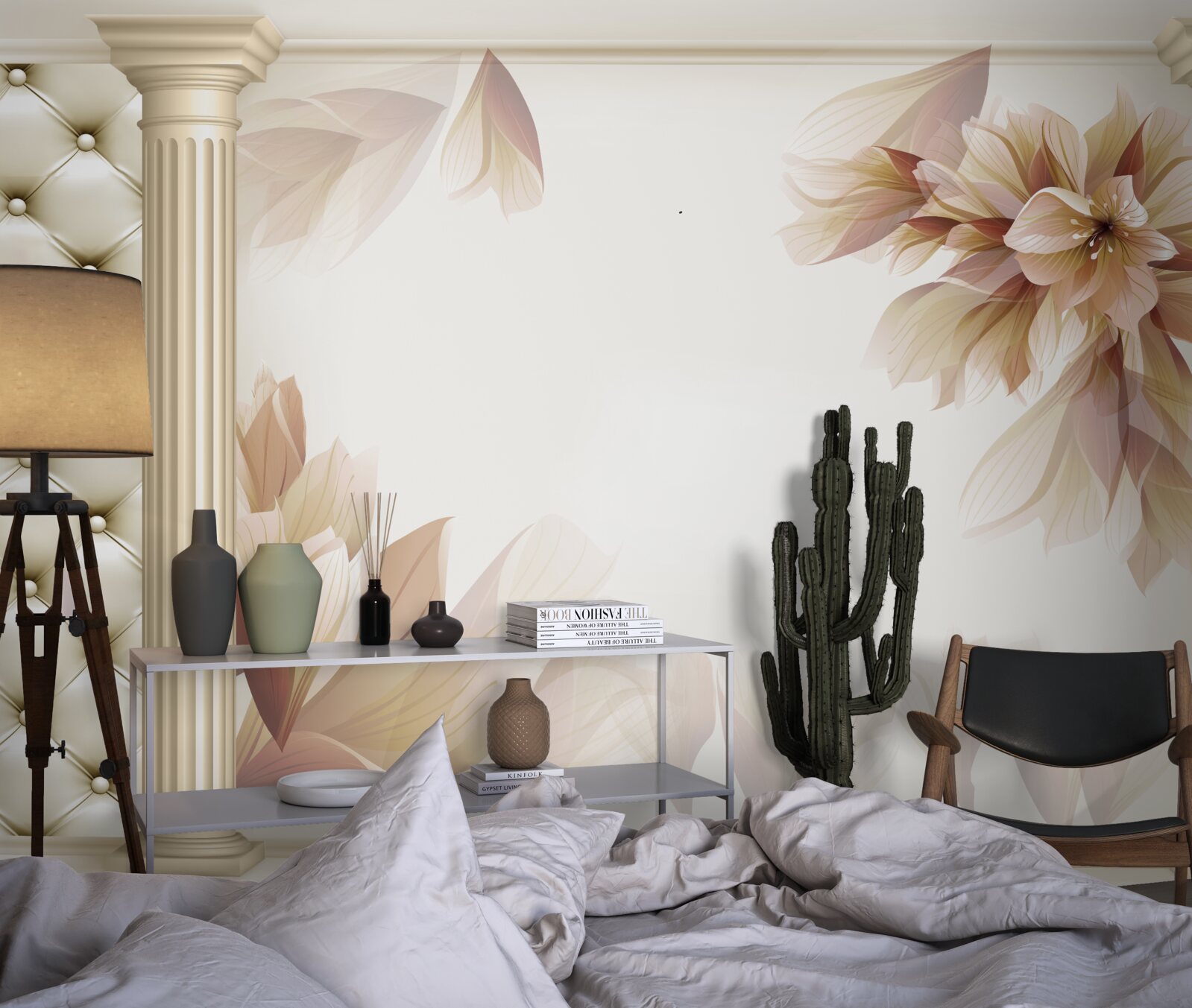 Papier peint les fleurs poussent près de grandes colonnes