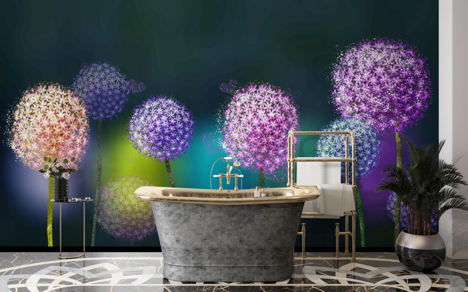 Papier peint abstraction de pissenlits colorés sous le couvert de la nuit