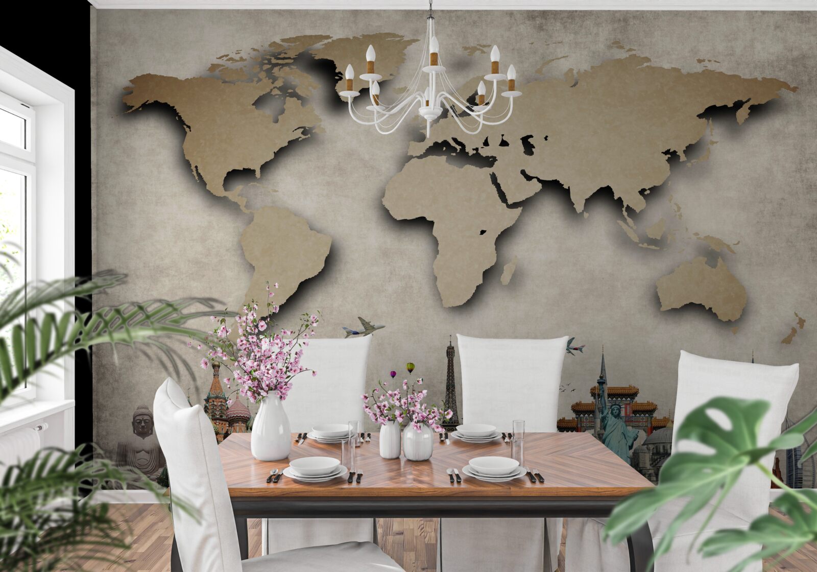 Papier peint carte du monde et principaux centres d'intérêt