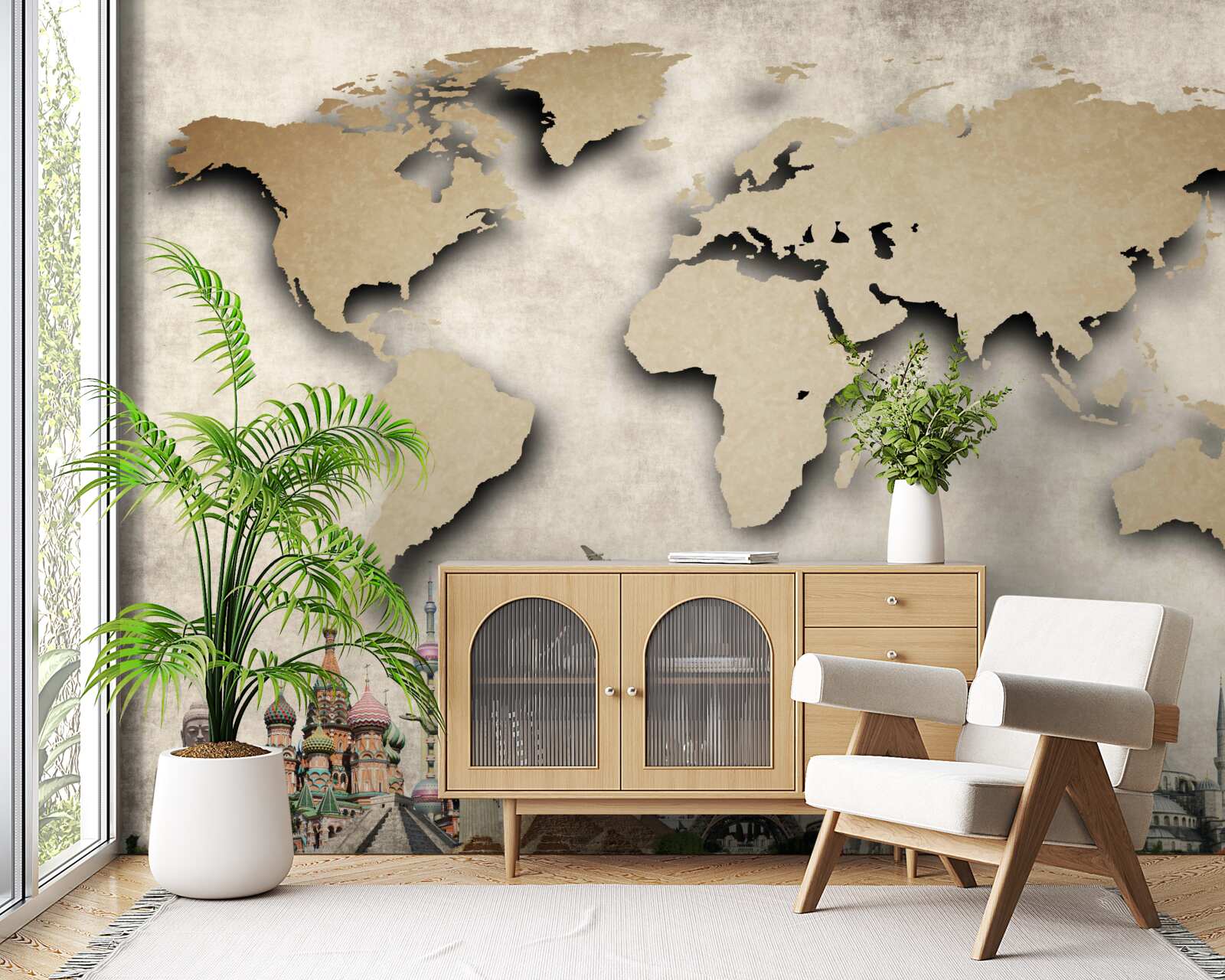 Papier peint carte du monde et principaux centres d'intérêt