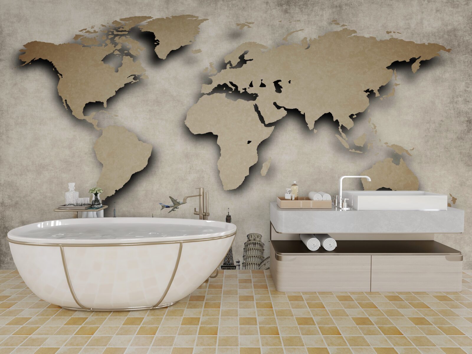 Papier peint carte du monde et principaux centres d'intérêt