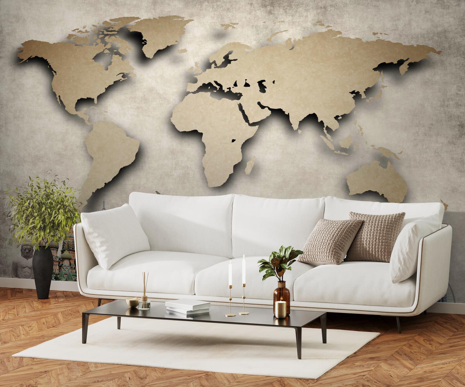 Papier peint carte du monde et principaux centres d'intérêt