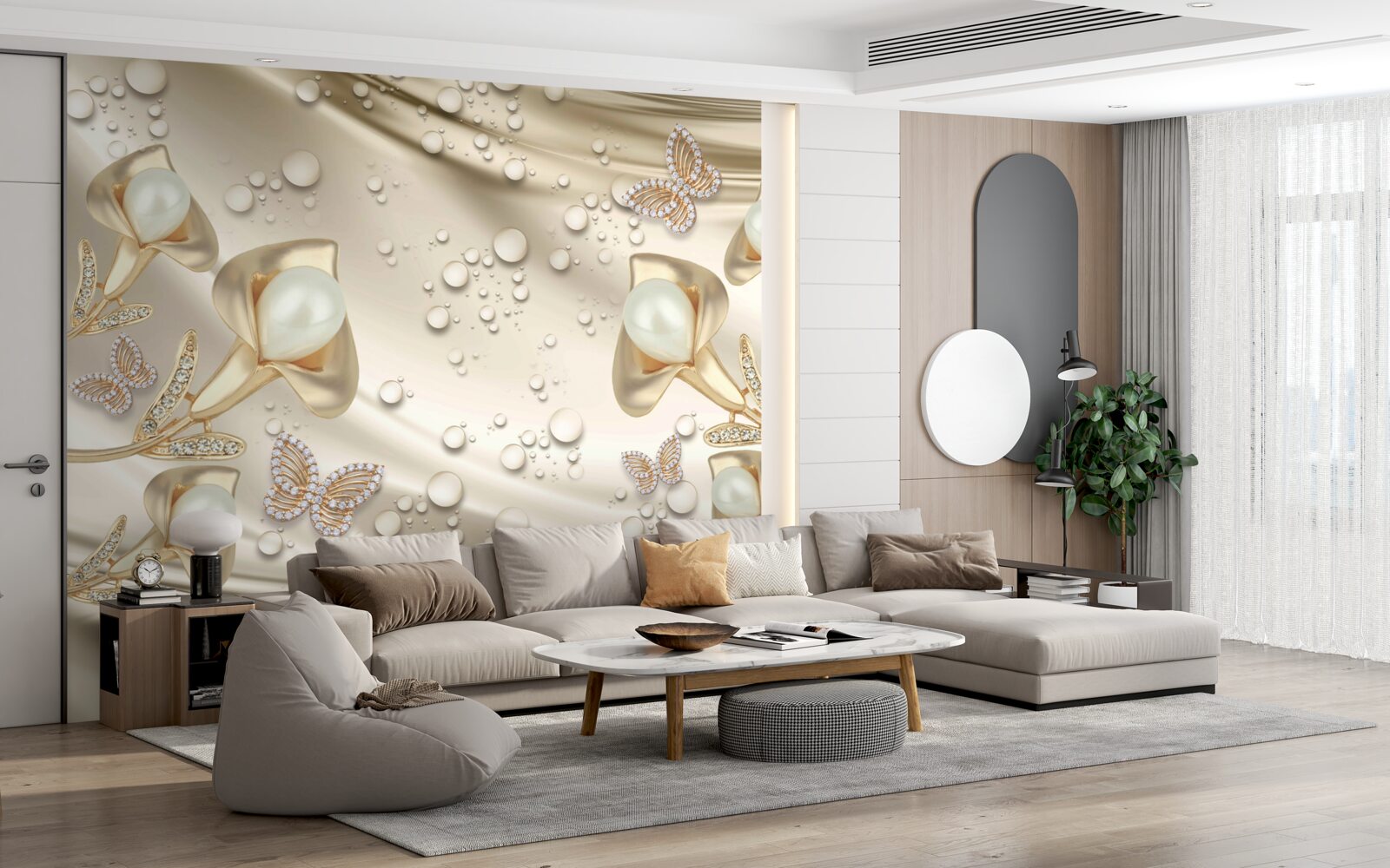 Papier peint perles en serti d'or avec pierres précieuses sur fil de soie