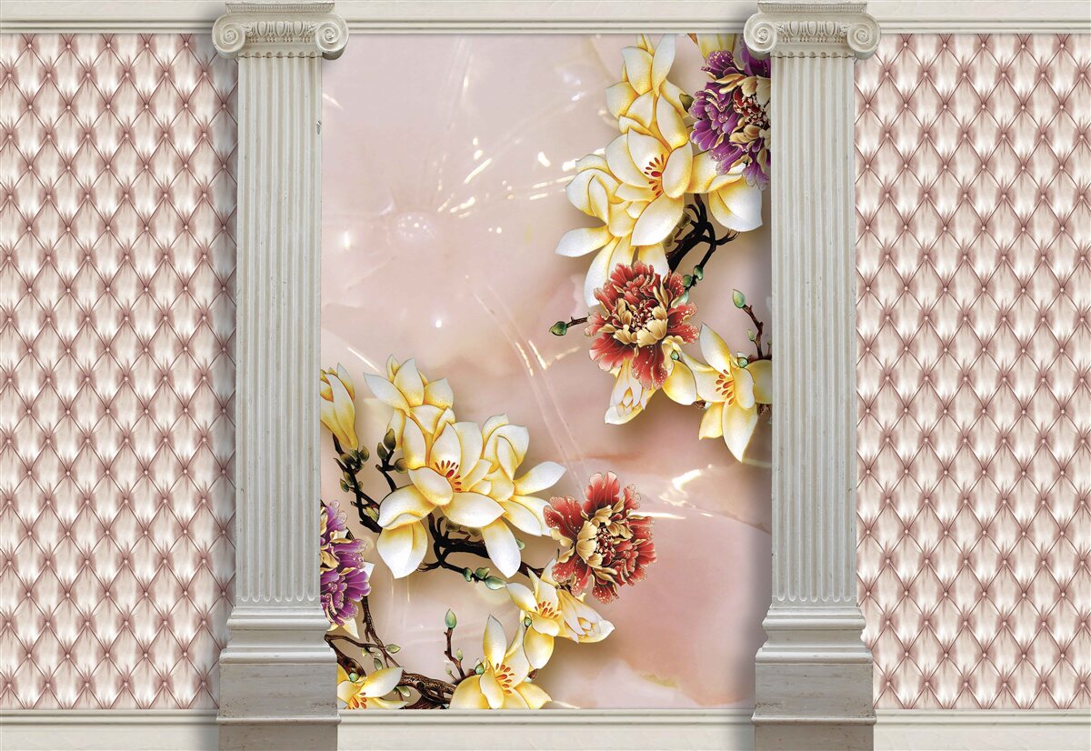 Papier peint des arcs anciens et des fleurs dorées