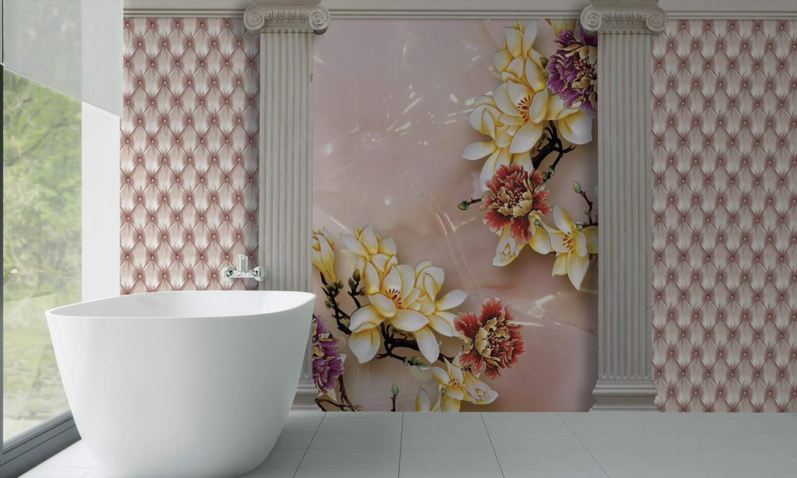 Papier peint des arcs anciens et des fleurs dorées