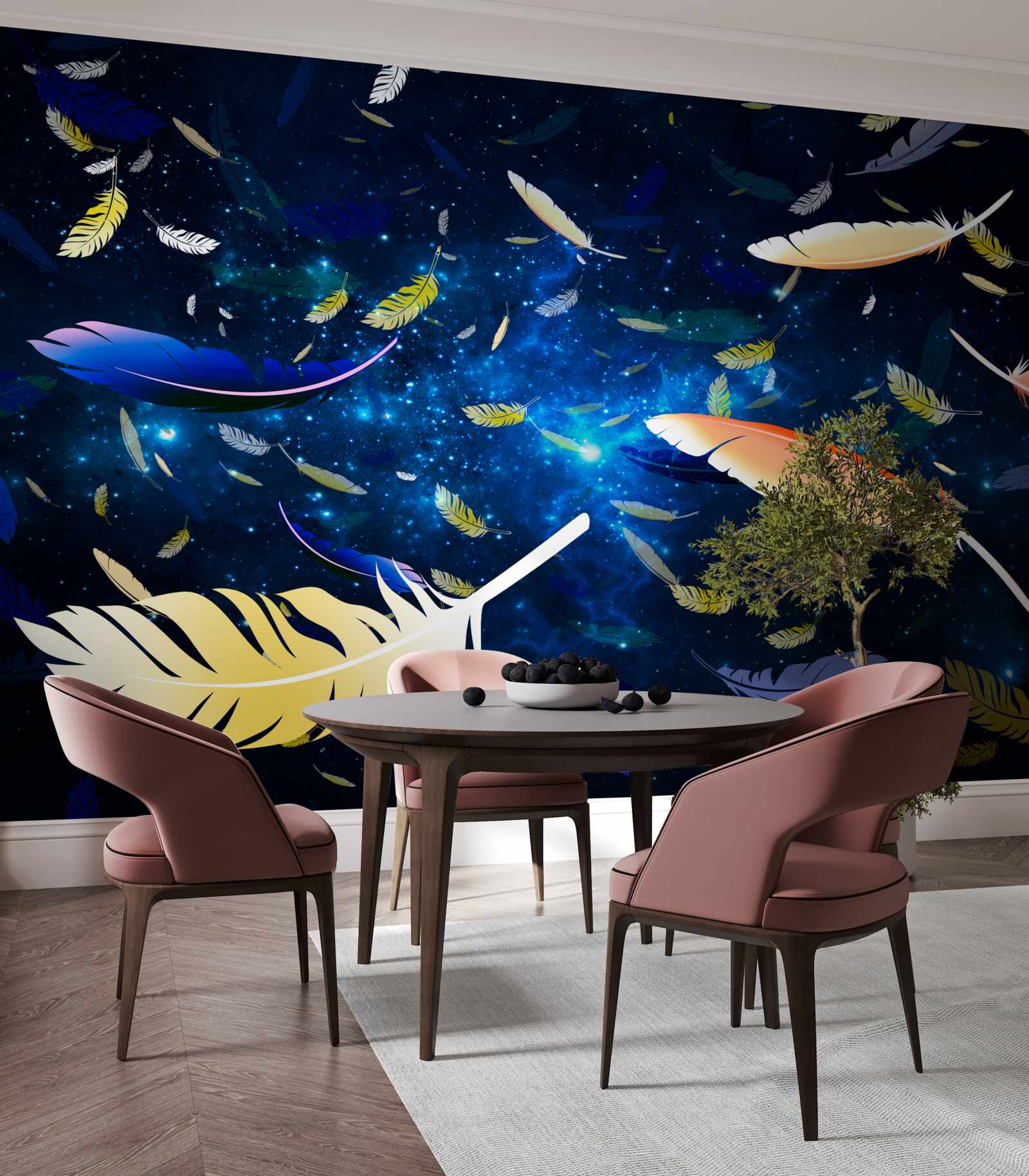 Papier peint un tourbillon de plumes brillantes dans l'abîme de l'univers