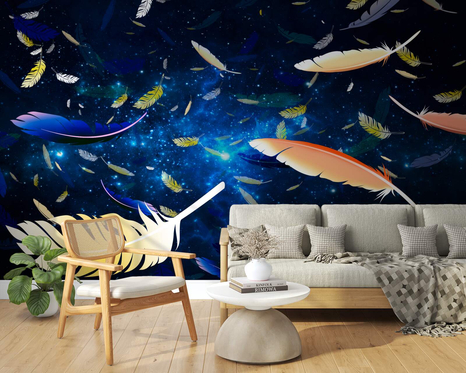 Papier peint un tourbillon de plumes brillantes dans l'abîme de l'univers