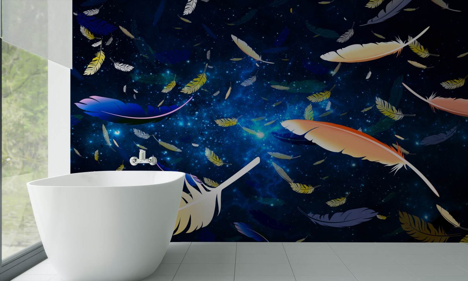 Papier peint un tourbillon de plumes brillantes dans l'abîme de l'univers