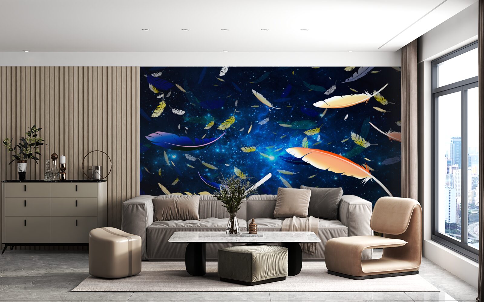 Papier peint un tourbillon de plumes brillantes dans l'abîme de l'univers