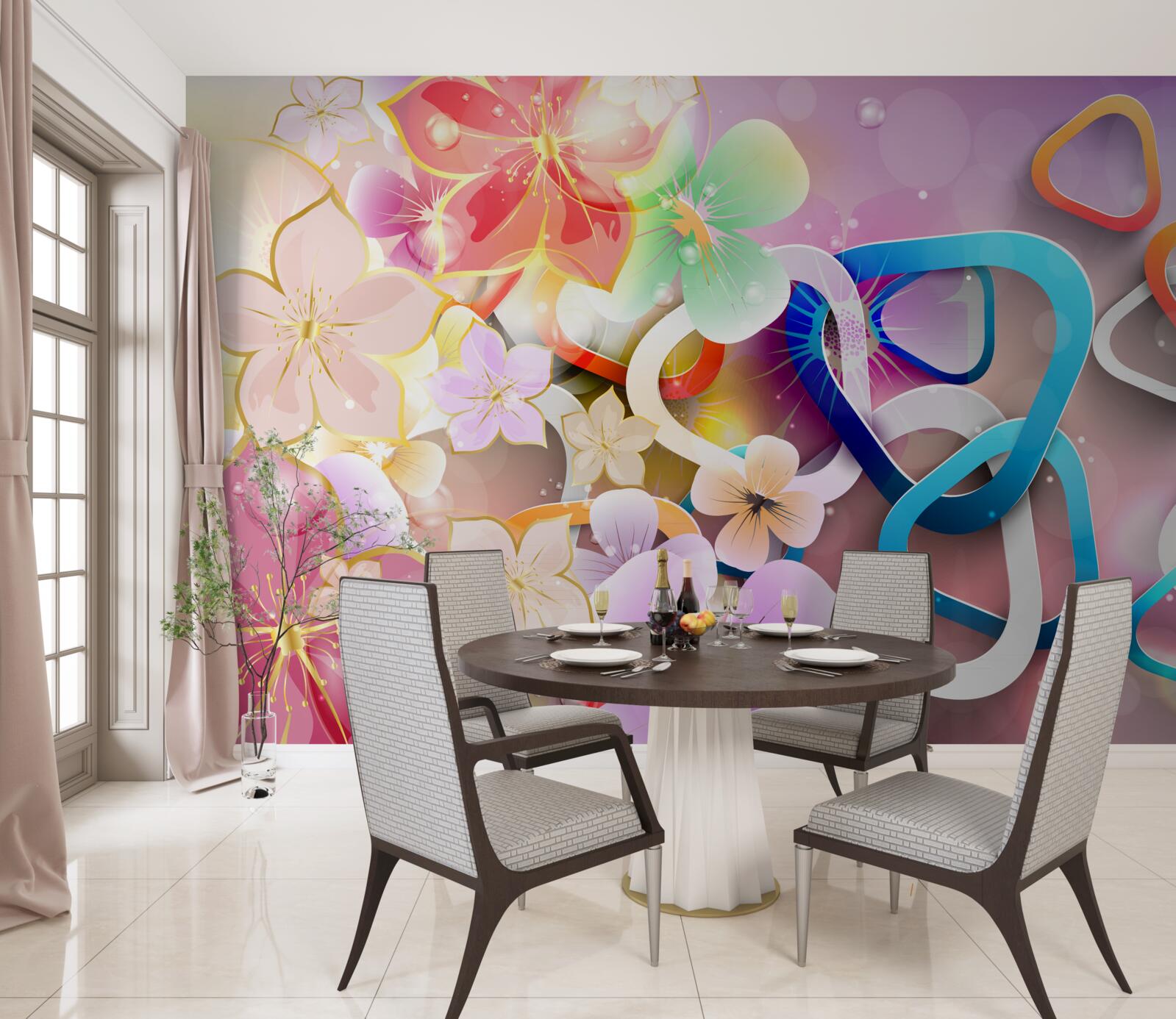 Papier peint des fleurs aux couleurs et aux motifs riches avec des accents dorés