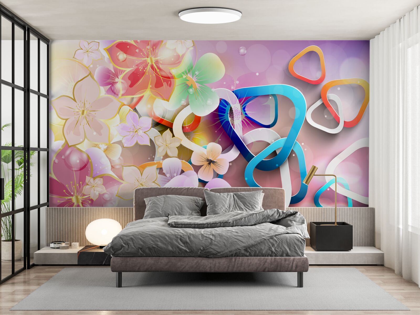 Papier peint des fleurs aux couleurs et aux motifs riches avec des accents dorés