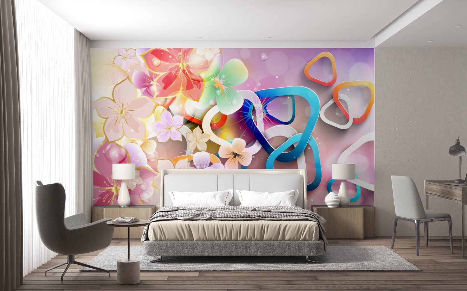 Papier peint des fleurs aux couleurs et aux motifs riches avec des accents dorés